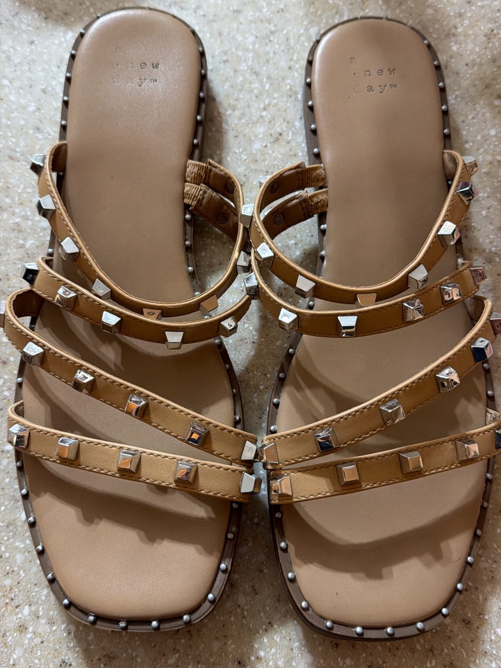 a new day Tan Studded Multi-Strap Slide Sandals